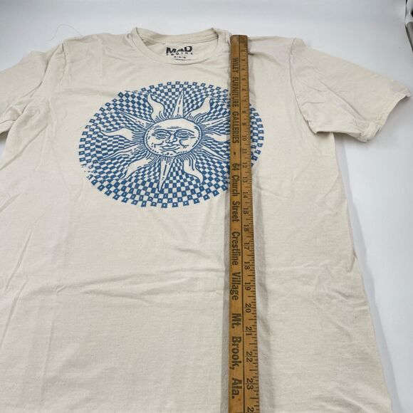 Sun Face Graphic MEDIUM Blue on Beige MAD ENGINE Brand T-Shirt EX Cond. - Picture 4 of 7